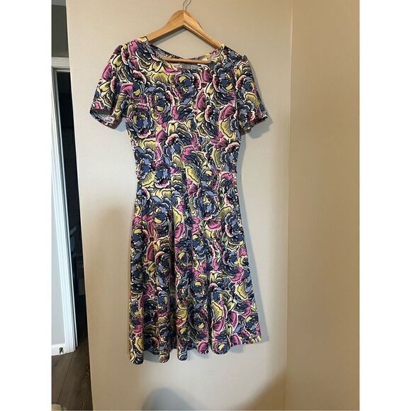 Lularoe Women’s Size Large Fit and Flare Dress Multicolor Floral Short Sleeve - Picture 11 of 16
